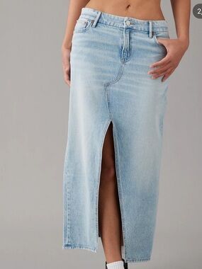 American eagle low rise maxi slit denim skirt
